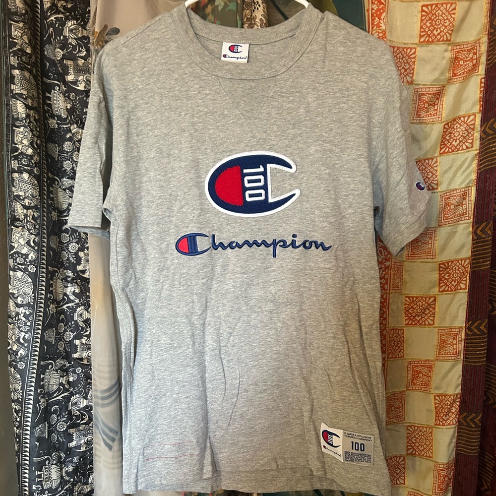 Champion Heather Gray Tee with Embroidered Logo